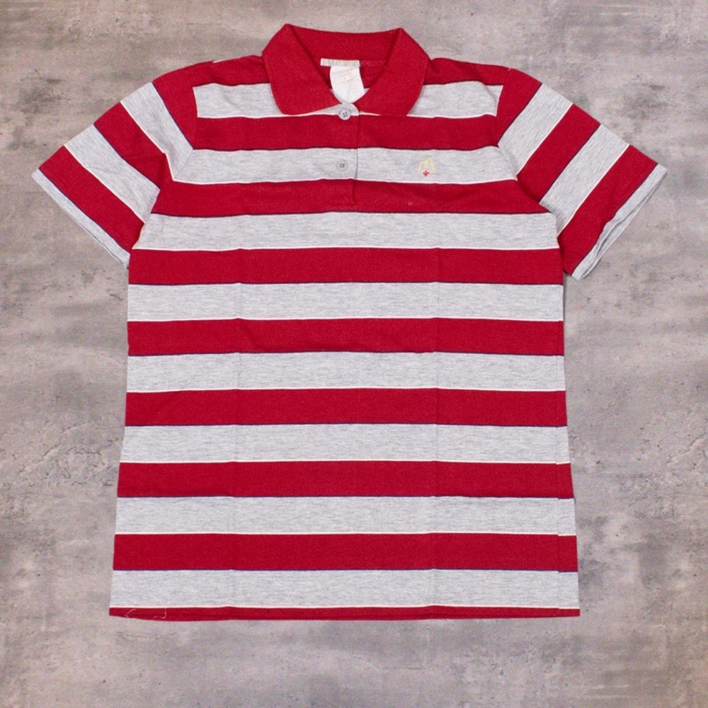 Vintage 1980s McDonald’s Red Grey Striped‎ Uniform Style Short Sleeve Polo Shirt